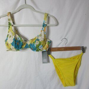 wild fable 2 Piece Bikini Yellow Blue Green Floral Size Small / Medium NWT